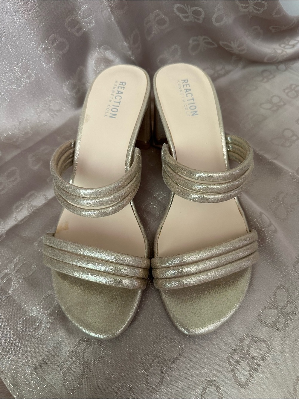 Reaction Kenneth Cole Metallic Gold Strappy Low Heel Mules
